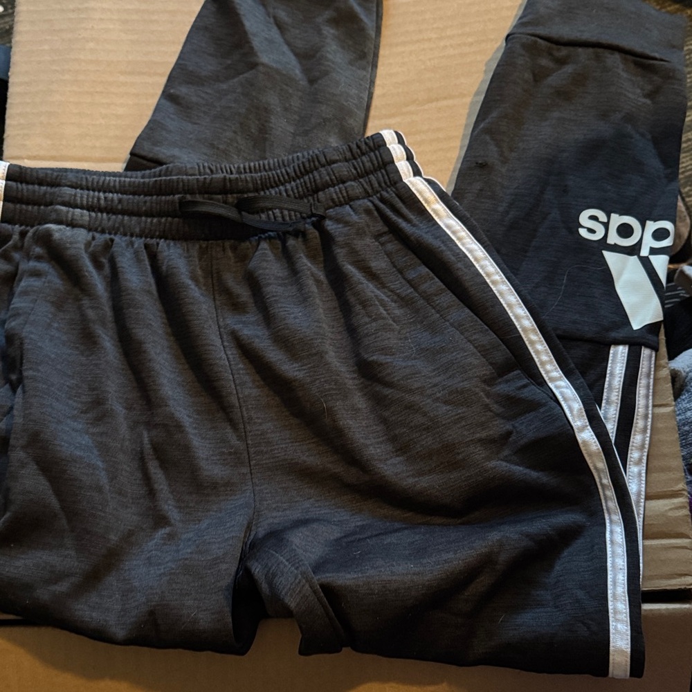 Adidas Kids Charcoal Joggers with White Stripes